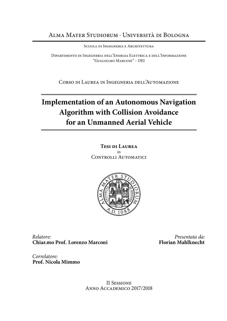 thumbnail of FM – Implementation of an Autonomous Navigation Algorithm with Collision Avoidance for an UAV (2018)